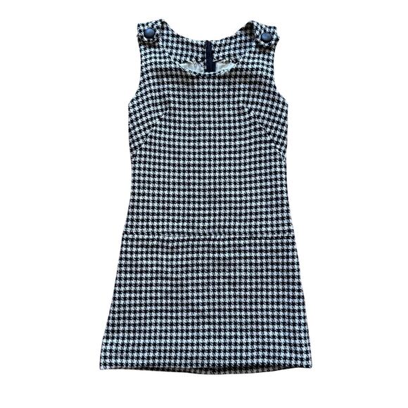 Vintage 60's Mod Houndstooth Wool Drop Waist Mini Dress with Button Straps Small - Picture 1 of 6